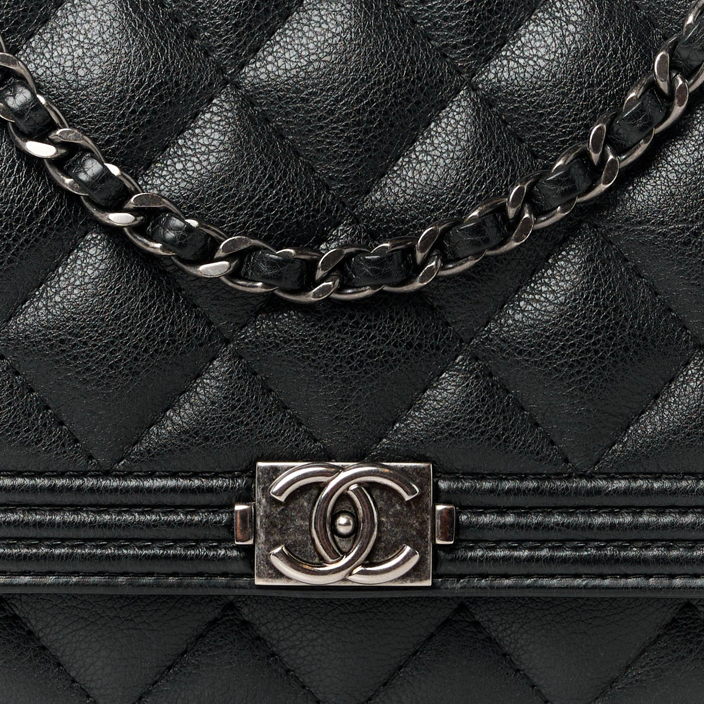 Calfskin Quilted Boy Wallet On Chain WOC Black