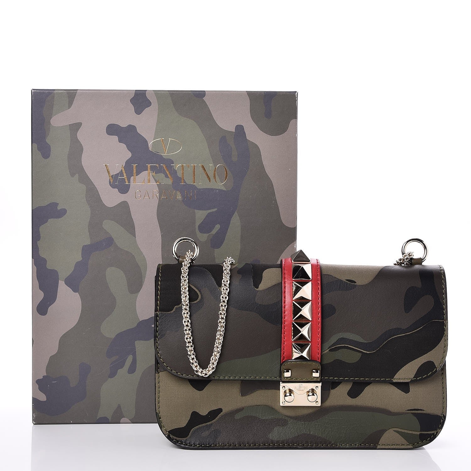 Valentino Garavani Nappa Canvas Camouflage Medium Glam Lock Rockstud Flap Verde 9 of 9