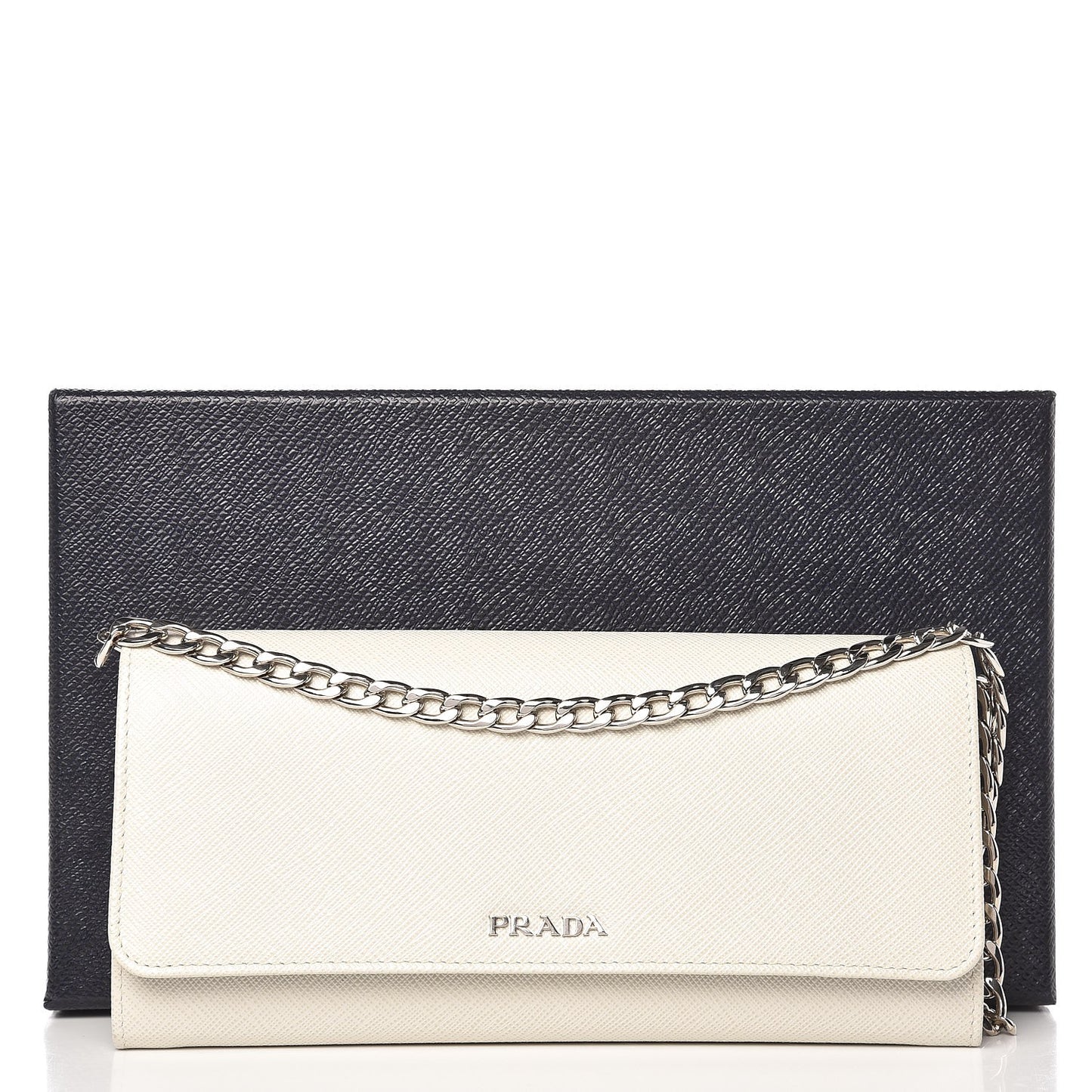 Saffiano Bi-Color Chain Wallet Talco Nero Black