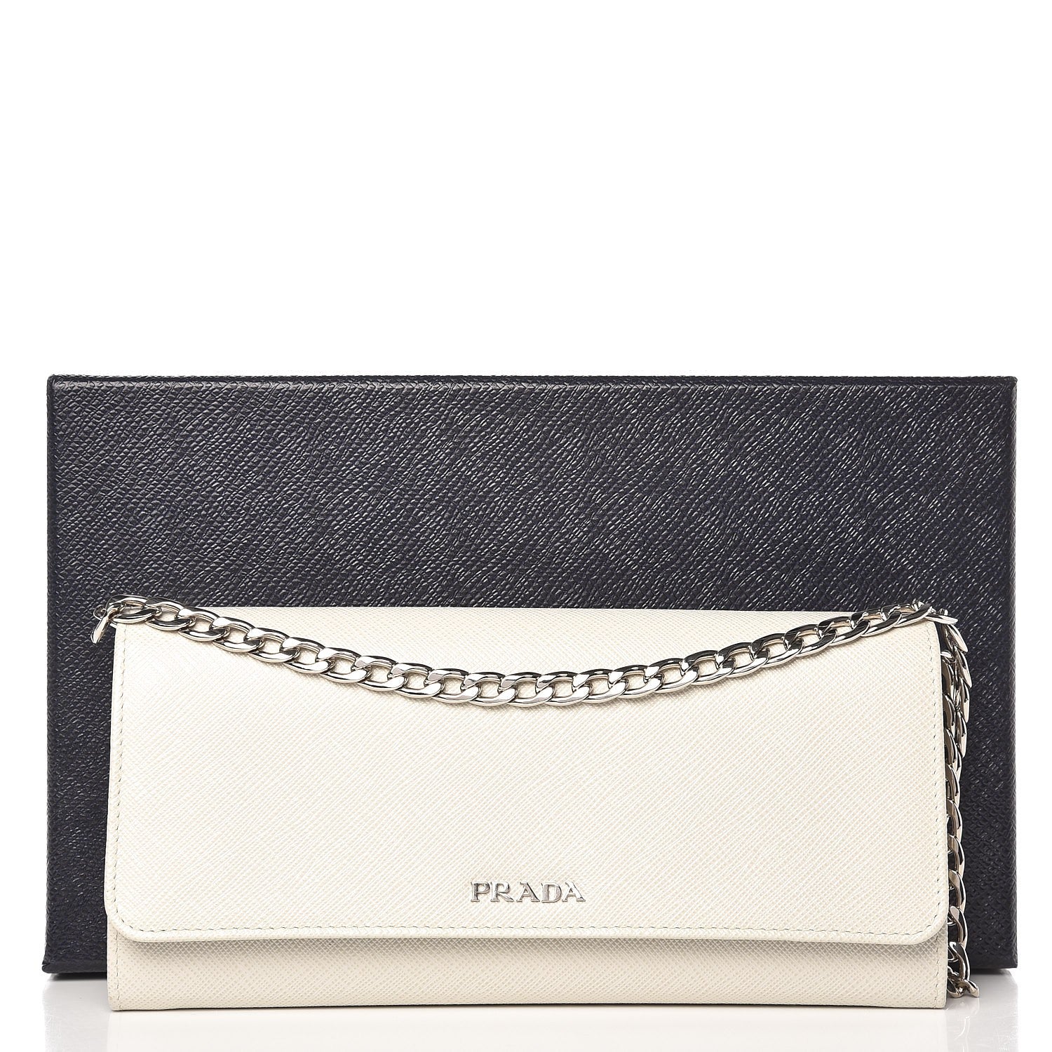 Prada Saffiano Bi-Color Chain Wallet Talco Nero Black 7 of 7