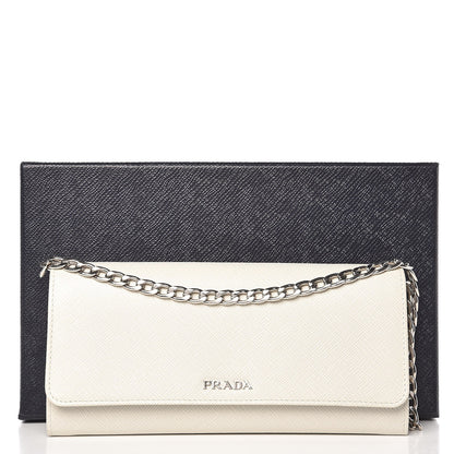 Prada Saffiano Bi-Color Chain Wallet Talco Nero Black 7 of 7