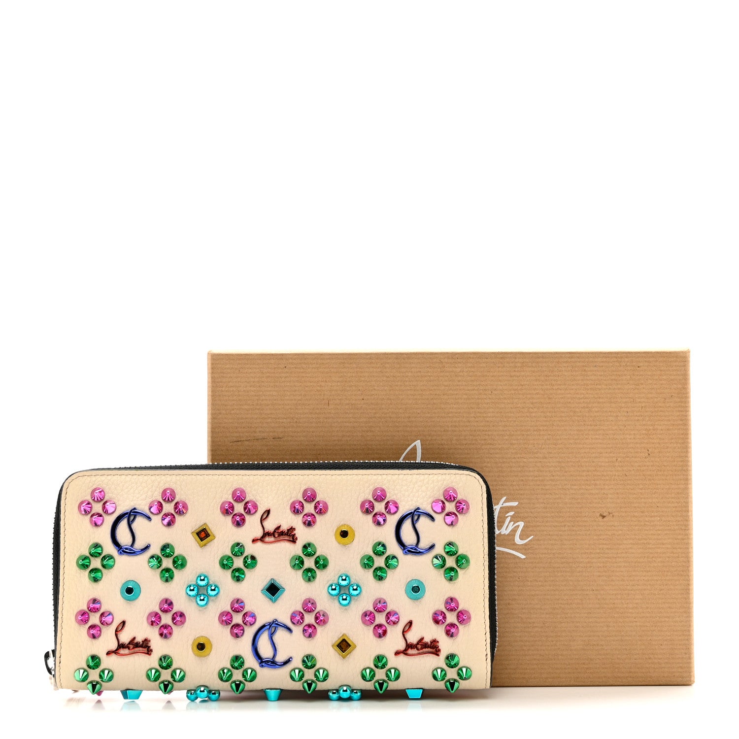 Christian Louboutin Calfskin Panettone Spiked Zip Around Wallet Ivory 8 of 8
