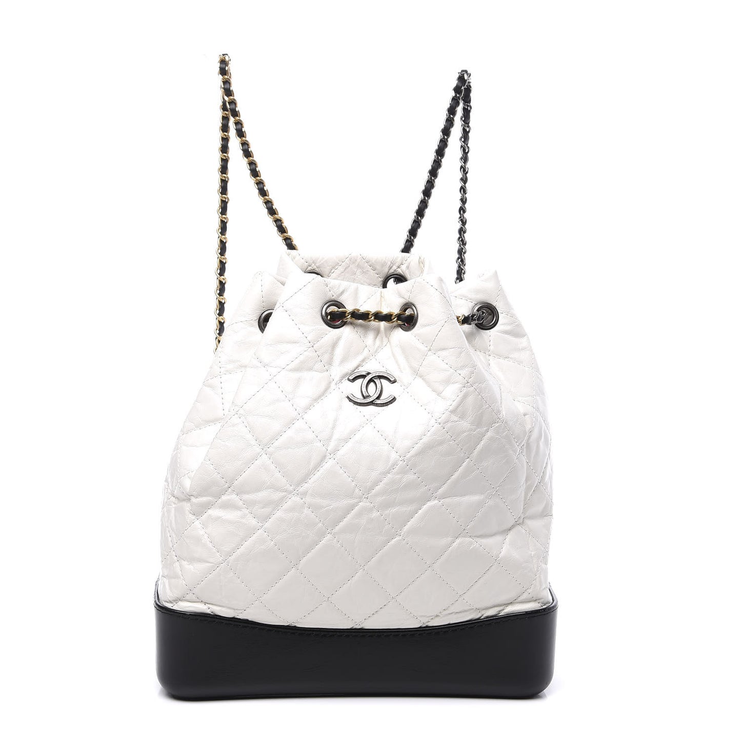 Aged Calfskin Quilted Gabrielle Backpack Black White