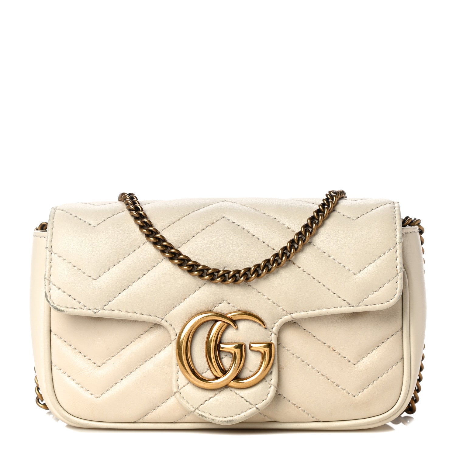 Gucci Calfskin Matelasse Super Mini GG Marmont Shoulder Bag White 1 of 15