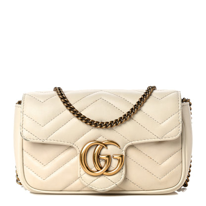 Gucci Calfskin Matelasse Super Mini GG Marmont Shoulder Bag White 1 of 15