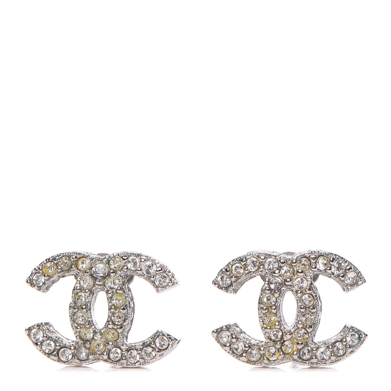 Chanel Crystal Timeless CC Earrings Silver 1 of 7