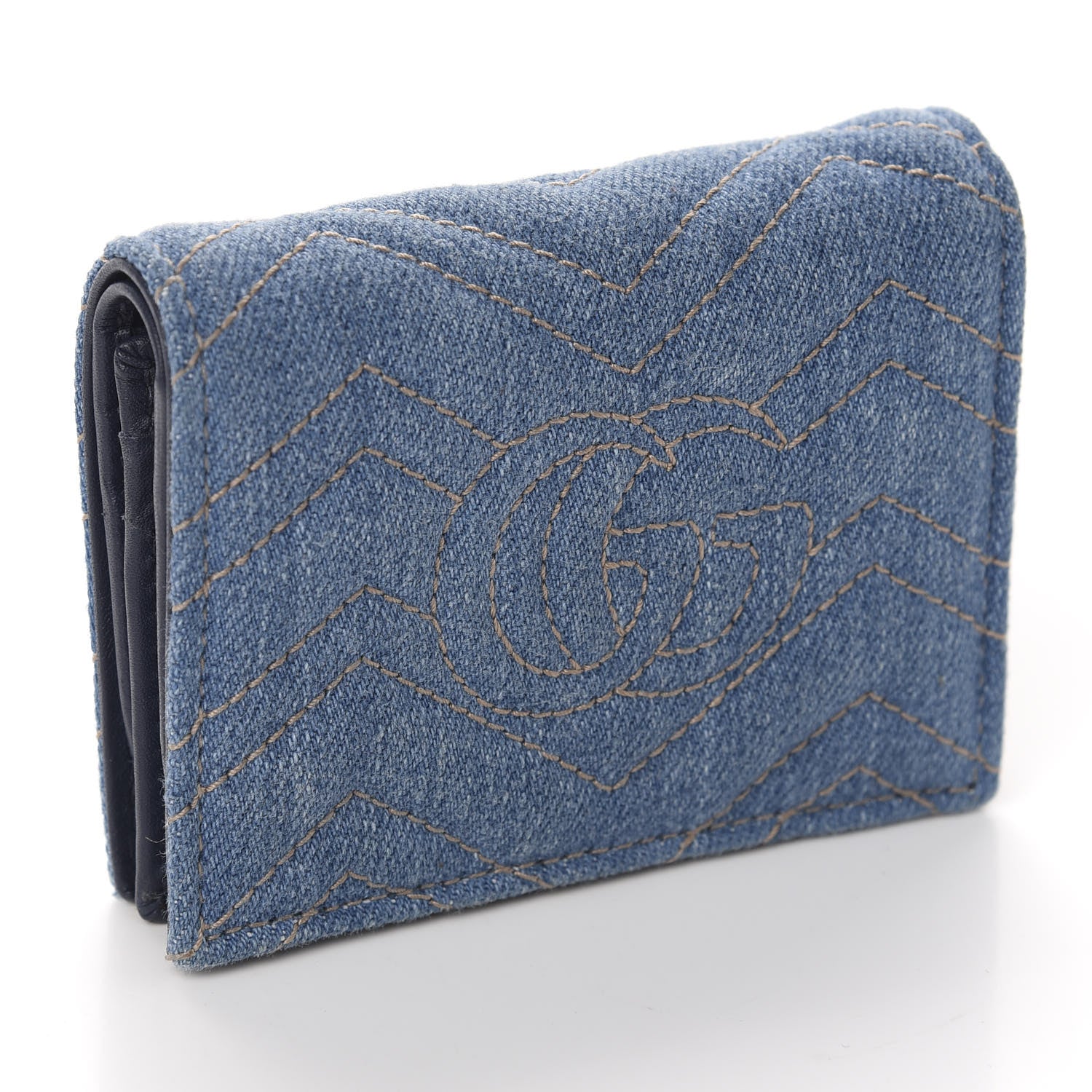 Gucci Denim Matelasse Pearly GG Marmont Card Case Wallet Blue 3 of 8