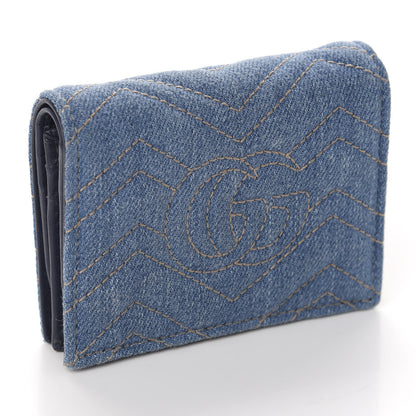 Gucci Denim Matelasse Pearly GG Marmont Card Case Wallet Blue 3 of 8