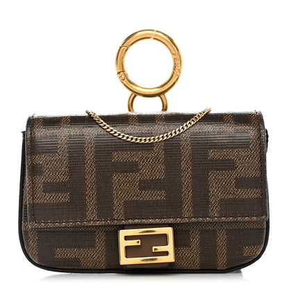 Fendi Glazed Fabric FF 1974 Nano Baguette Charm Mogano Panna 1 of 10