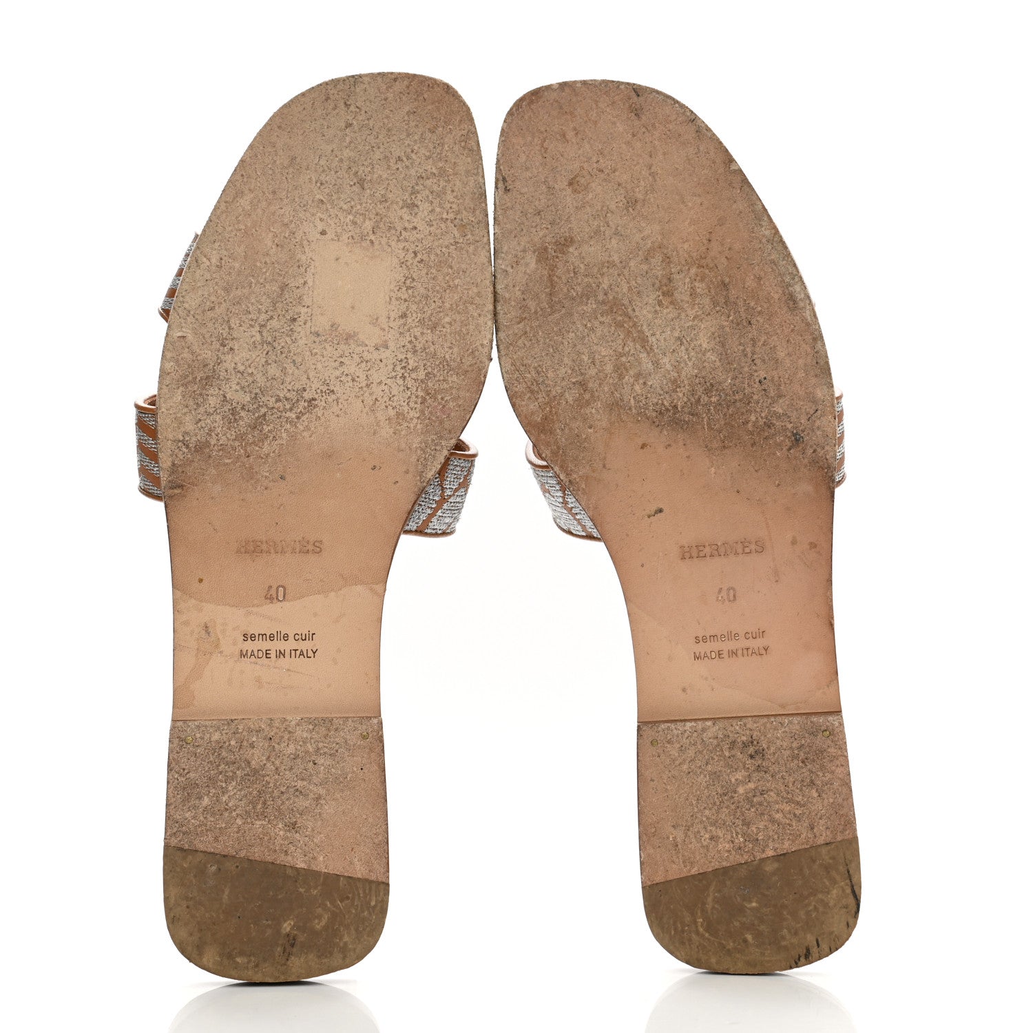 Hermes Embroidered Calfskin Oran Sandals 40 Naturel Gris Argente 5 of 8