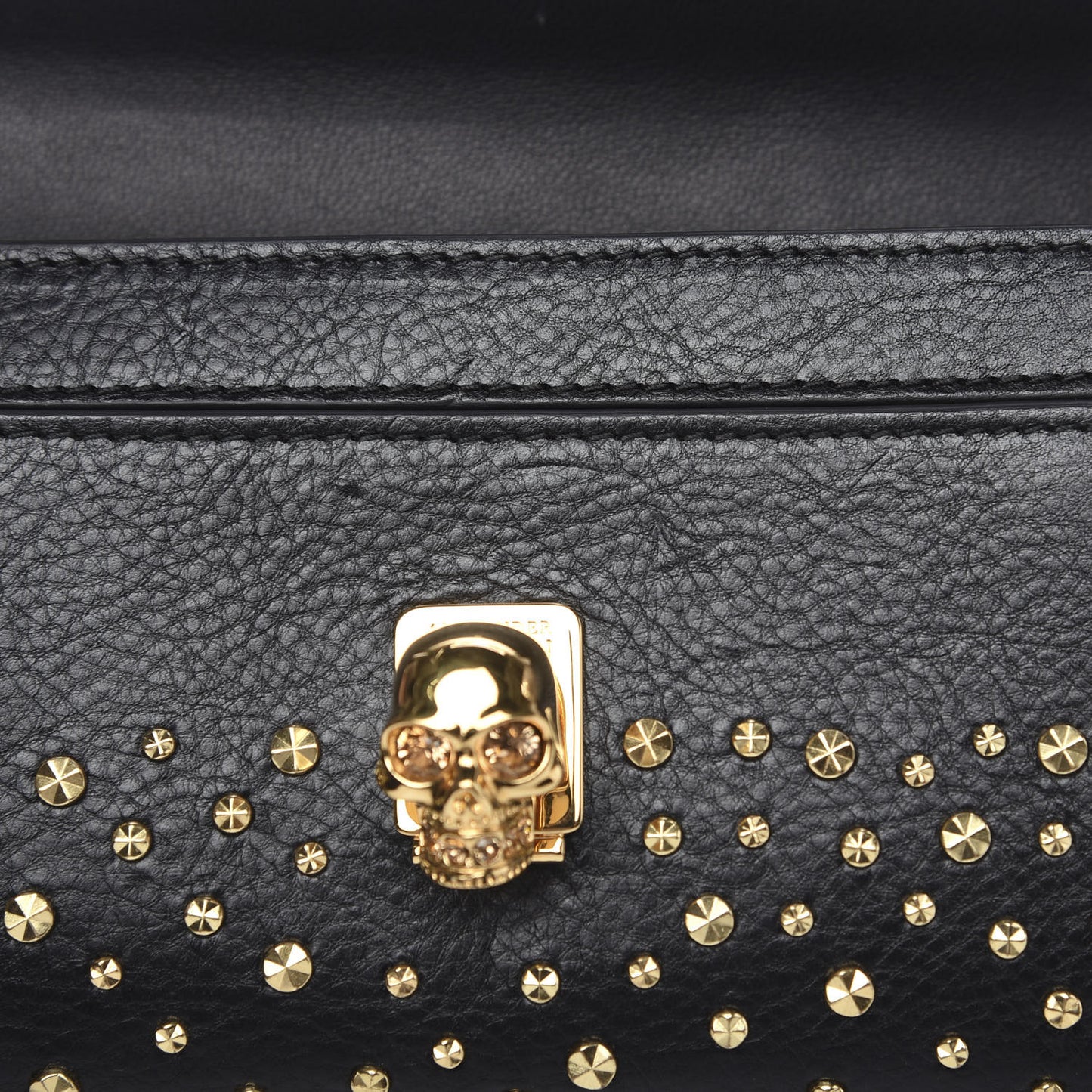 Calfskin Studded Skull Wallet on Chain Black