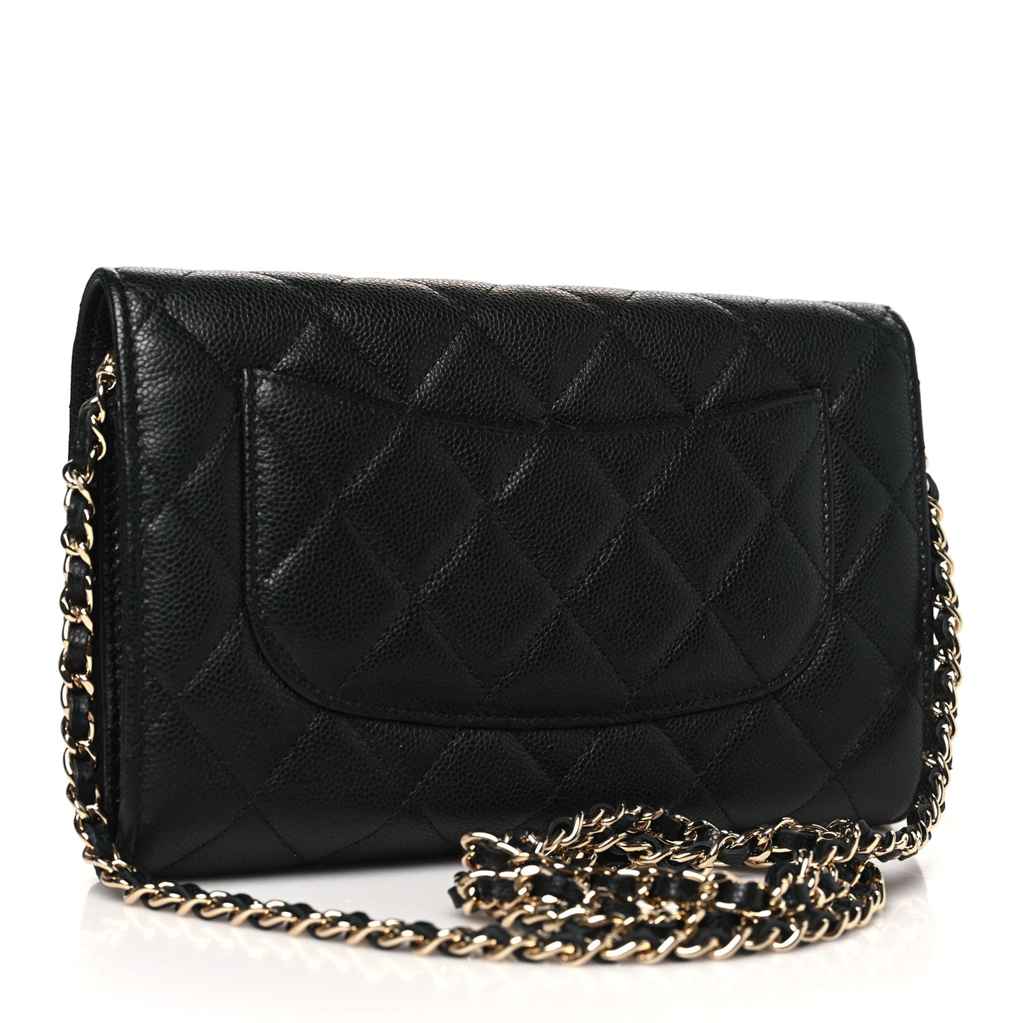 Caviar Quilted Phone Holder Wallet on Removable Chain Black
