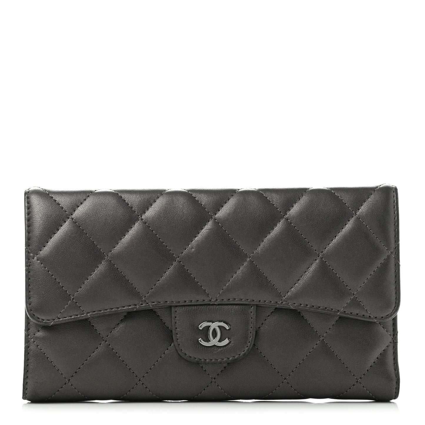 Lambskin Quilted Large Flap Wallet Dark Brown