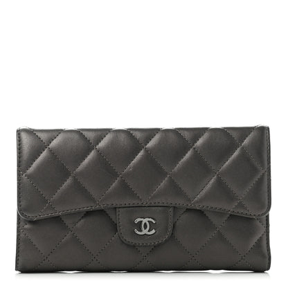 Chanel Lambskin Quilted Large Flap Wallet Dark Brown 1 of 10