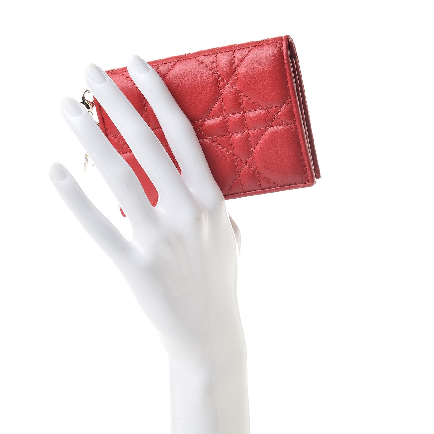 Lambskin Cannage Small Lady Dior Flap Card Holder Red