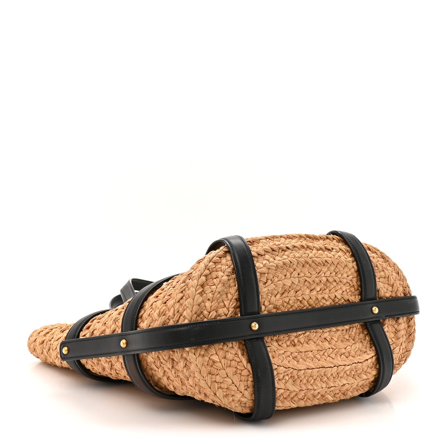 Raffia Calfskin Caged Tote Naturale Black