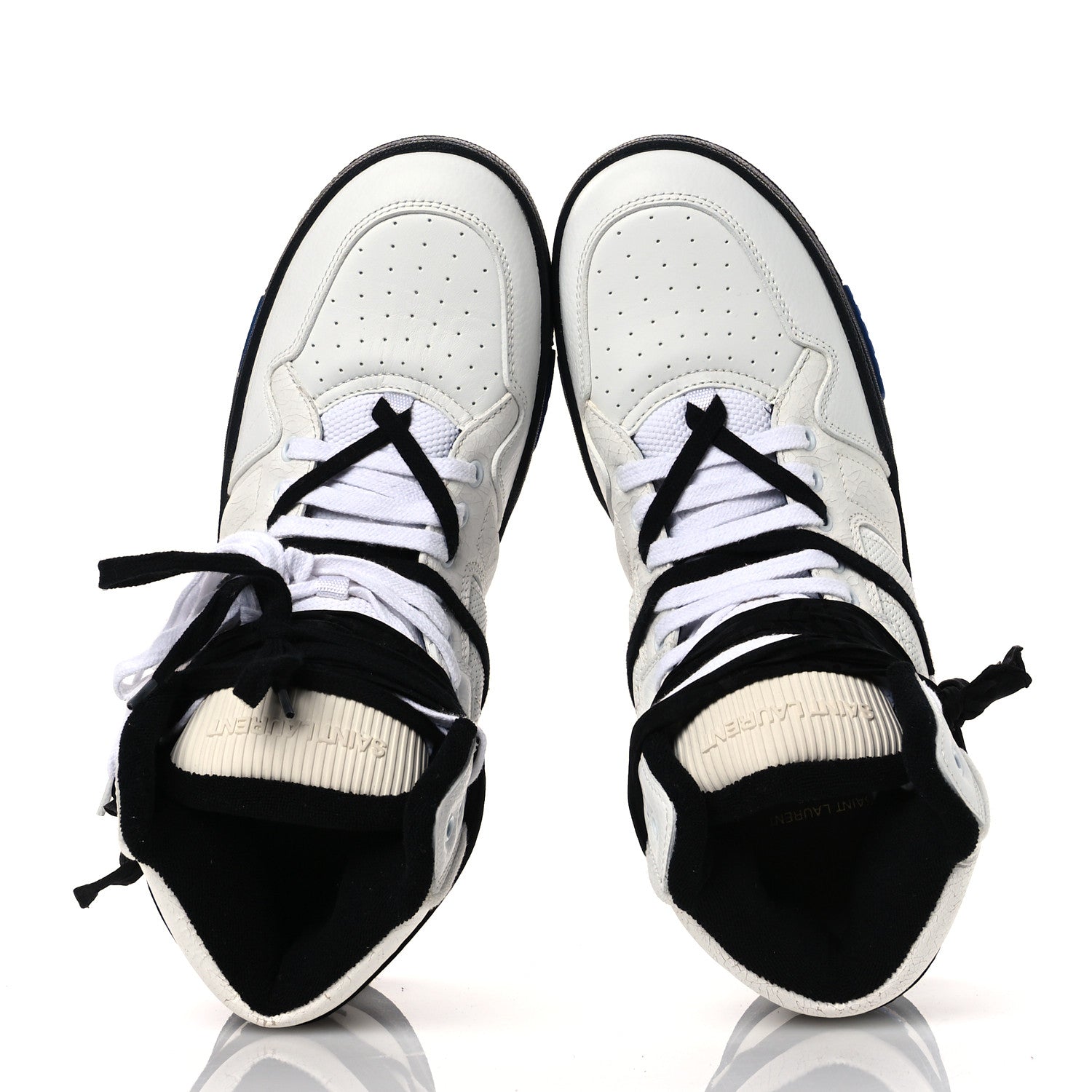 Saint Laurent Crackled Calfskin Mens Cure 05 High Top Sneakers 45 White Black 2 of 11
