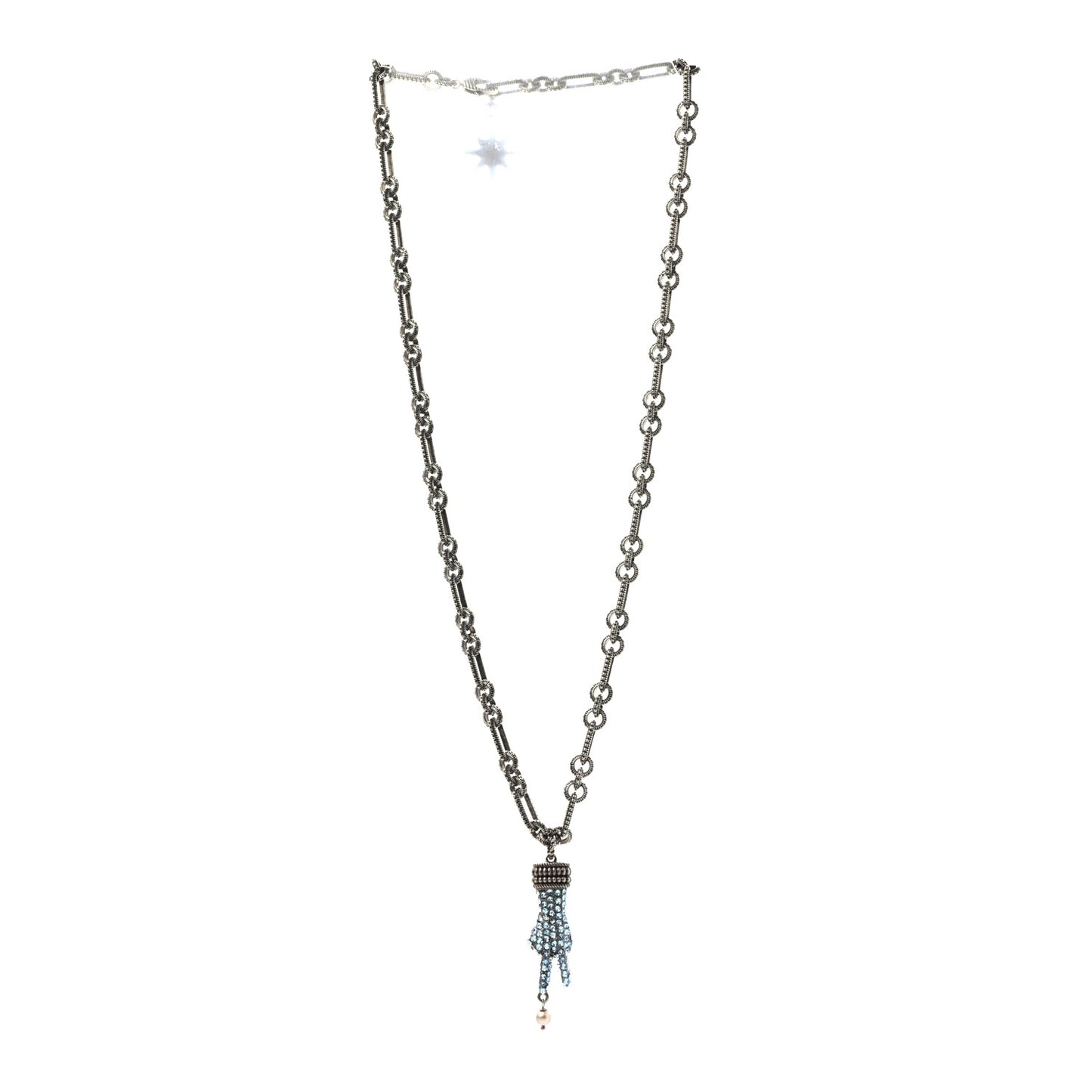 Crystal Hand Pendant Necklace Blue Aged Silver