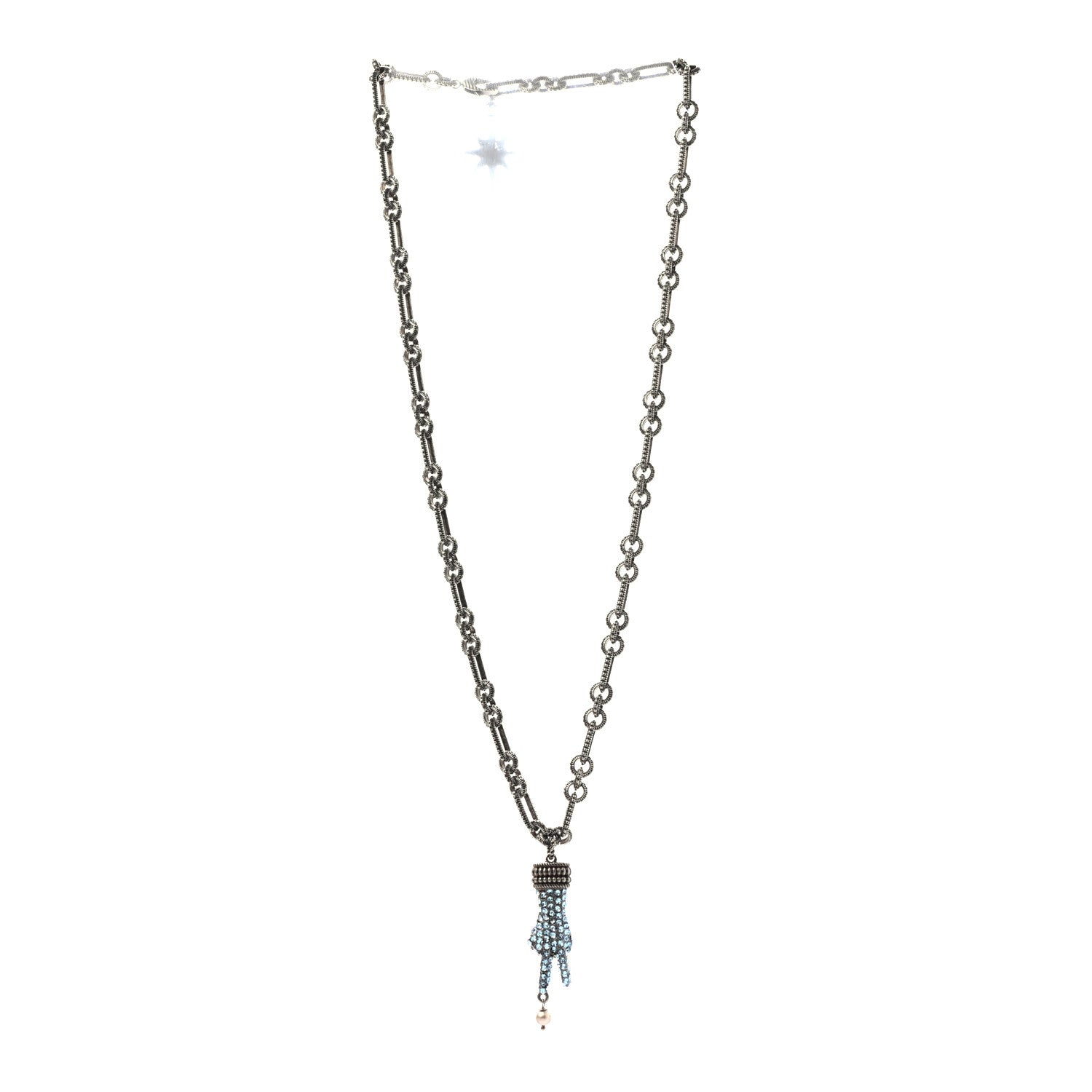 Gucci Crystal Hand Pendant Necklace Blue Aged Silver 3 of 5