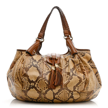 Gucci Snakeskin Medium Indy Top Handle Hobo Brown Beige 1 of 15