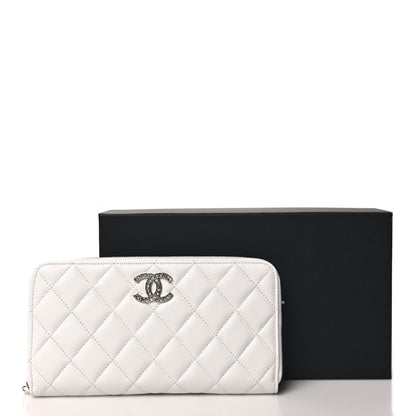Chanel Caviar Quilted Coco Chanel Logo CC Large Gusset Zip Around Wallet White 9 of 9