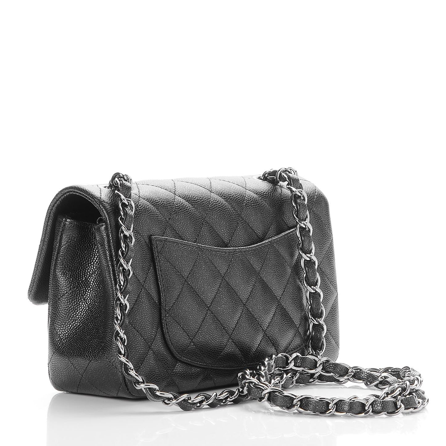 Iridescent Caviar Quilted Mini Rectangular Flap Black