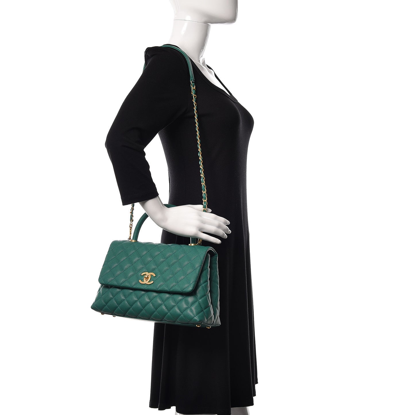 Caviar Quilted Small Coco Handle Flap Green