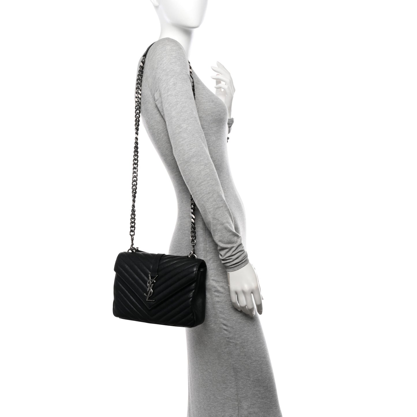 Sheepskin Matelasse Chevron Monogram Medium College Bag Black