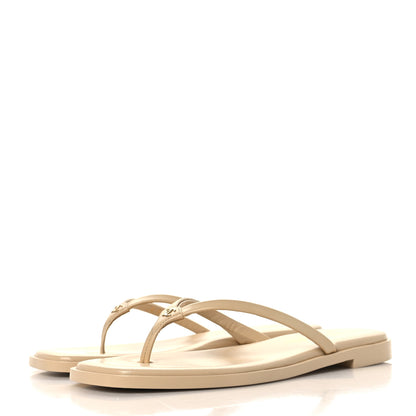 Chanel Goatskin CC Times Square Thong Sandals 37.5 Beige 6 of 20