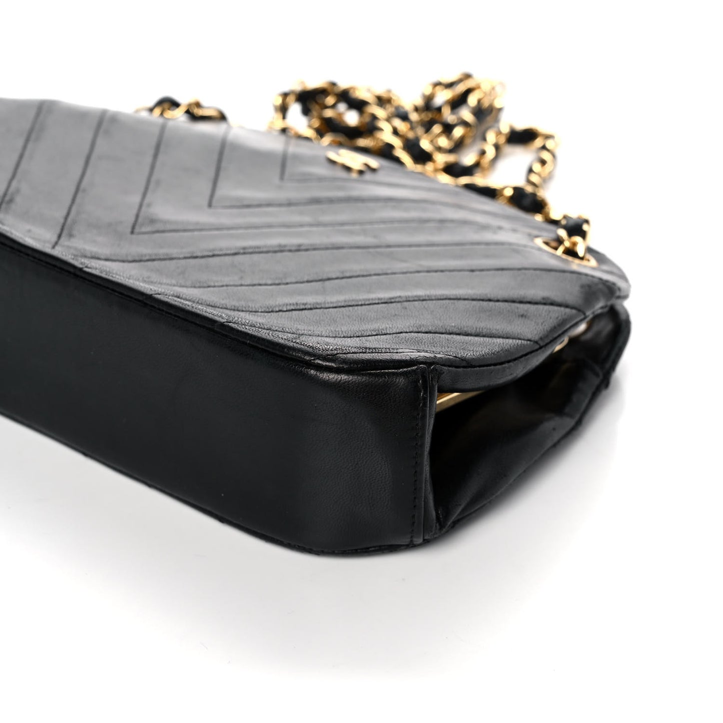 Lambskin Chevron Quilted Frame Shoulder Bag Black