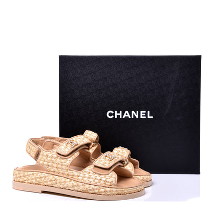 Chanel Braided Fabric Velcro Dad Sandals 35 Beige 9 of 9