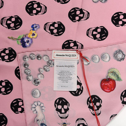 Alexander McQueen Silk Chiffon Jeweled Button Biker Skull Scarf Pink 3 of 3