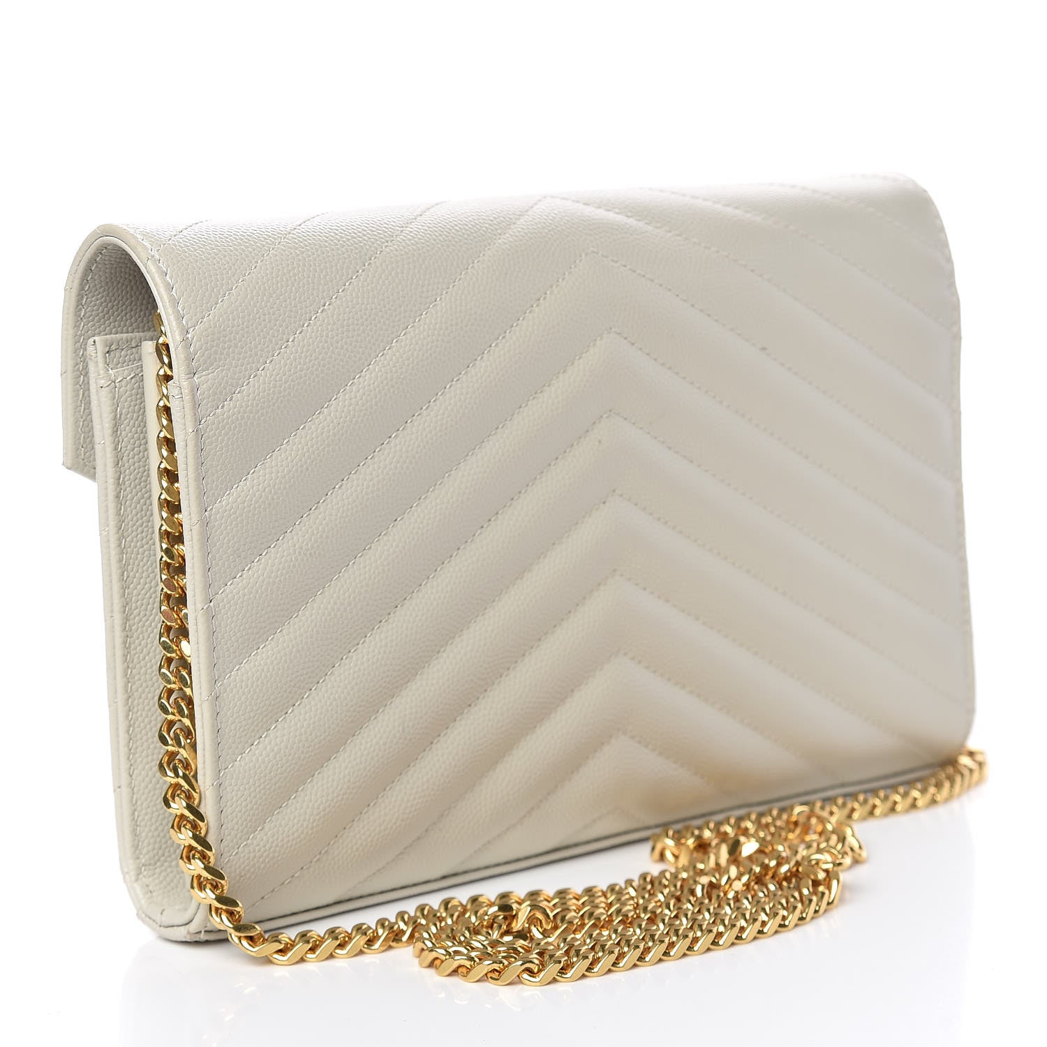 Saint Laurent Grain De Poudre Matelasse Chevron Monogram Chain Wallet Crema Soft 3 of 11