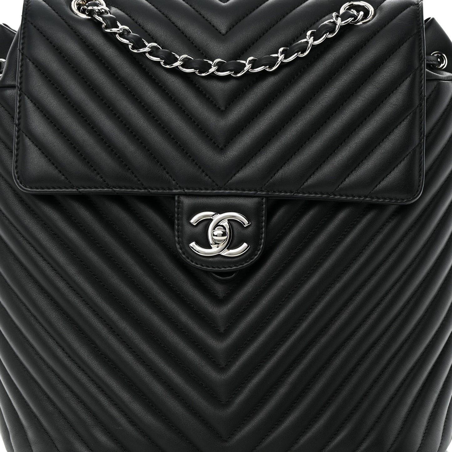 Calfskin Chevron Quilted Large Urban Spirit Backpack Black