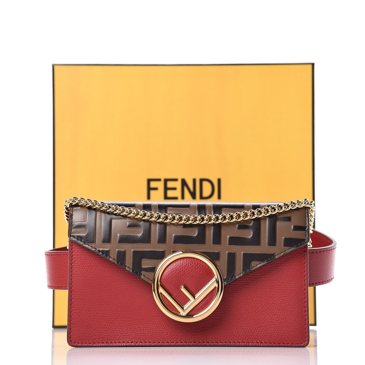 Vitello Cruise F is Fendi Bi-Color FF 1974 Embossed Envelope Belt Bag Maya Black Fragola