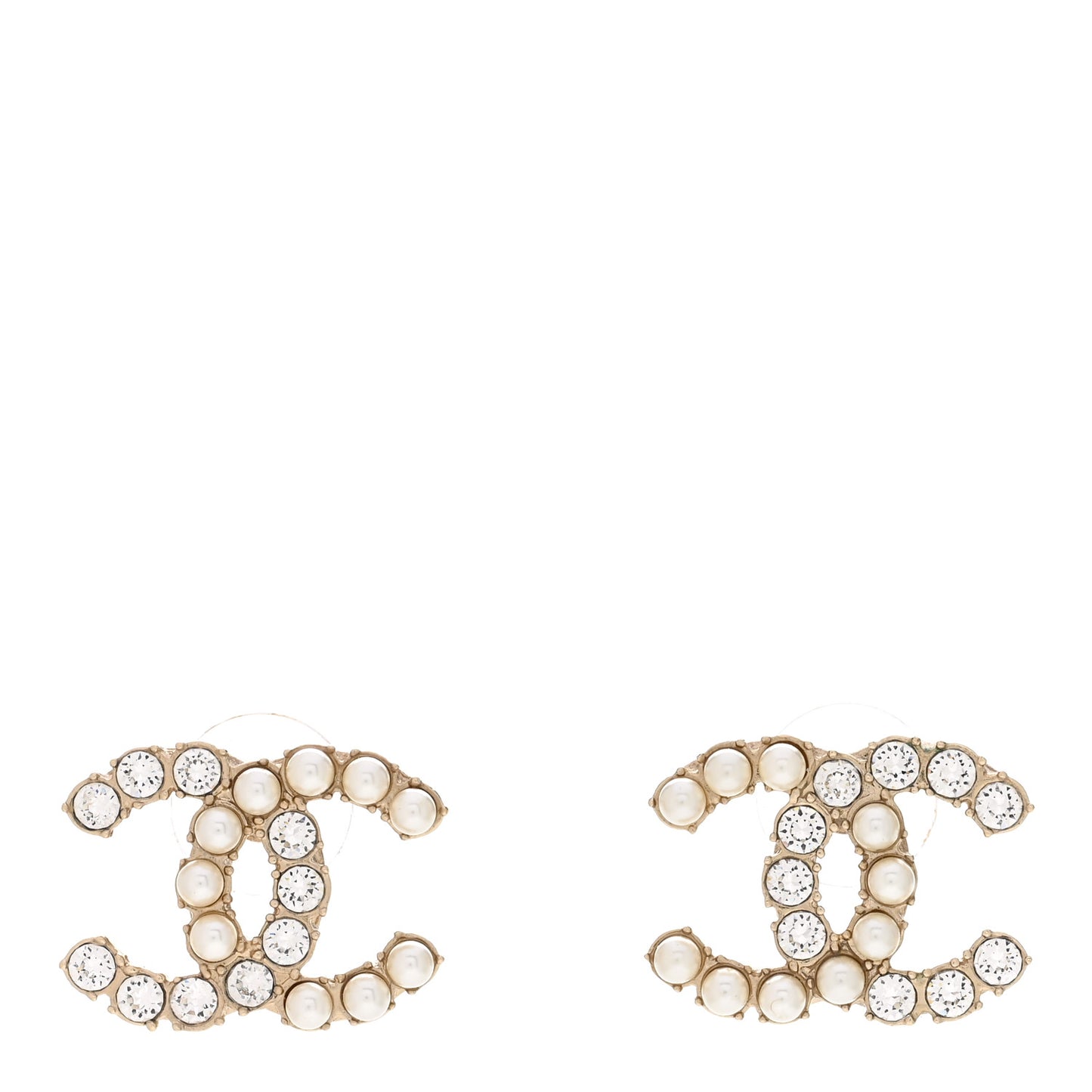 Crystal Pearl CC Dazzling Domino Earrings Gold