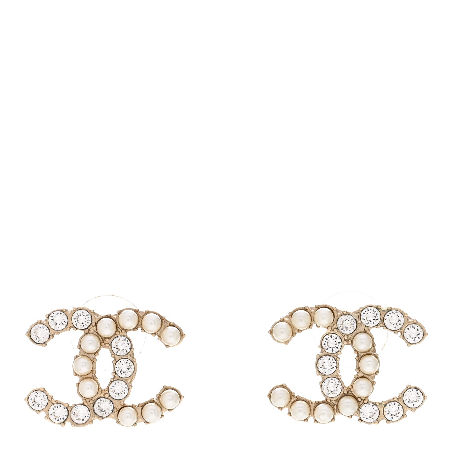 Chanel Crystal Pearl CC Dazzling Domino Earrings Gold 1 of 5