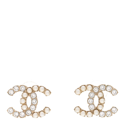 Chanel Crystal Pearl CC Dazzling Domino Earrings Gold 1 of 5
