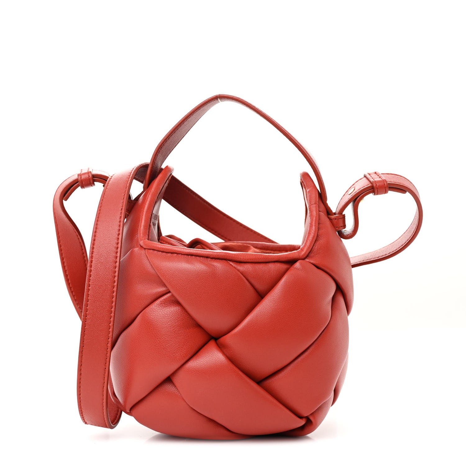Bottega Veneta Lambskin Intreccio Small Helmet Bag China Red 1 of 10