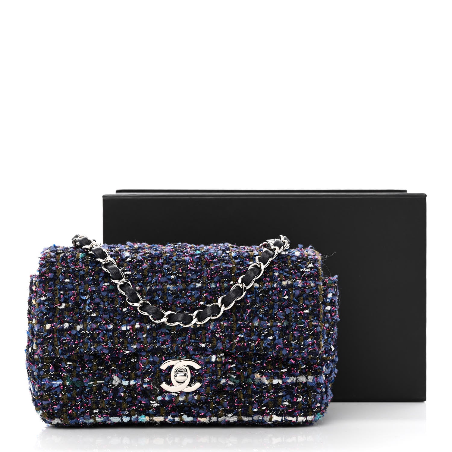 Chanel Tweed Quilted Mini Rectangular Flap Blue Purple Khaki Pink 12 of 12