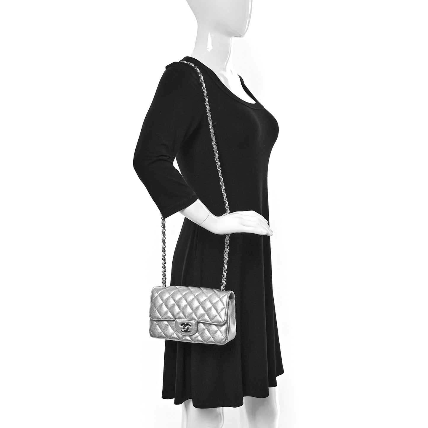 Metallic Lambskin Quilted Mini Rectangular Flap Silver