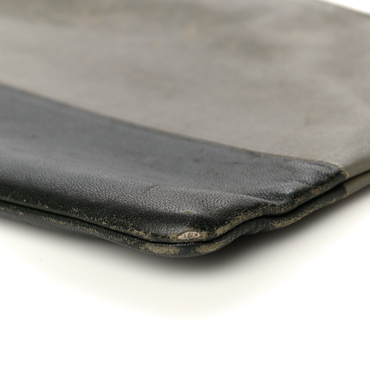 Smooth Lambskin Bi-Color Solo Clutch Pouch Army Green