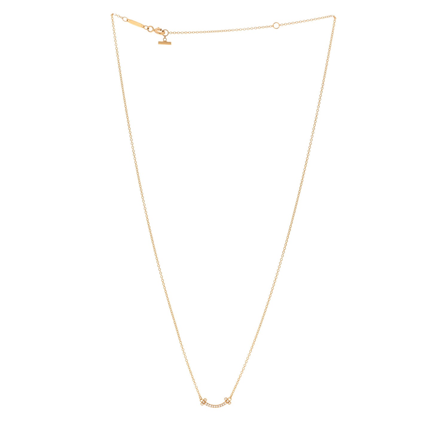 18K Yellow Gold Diamond Mini T Smile Pendant Necklace