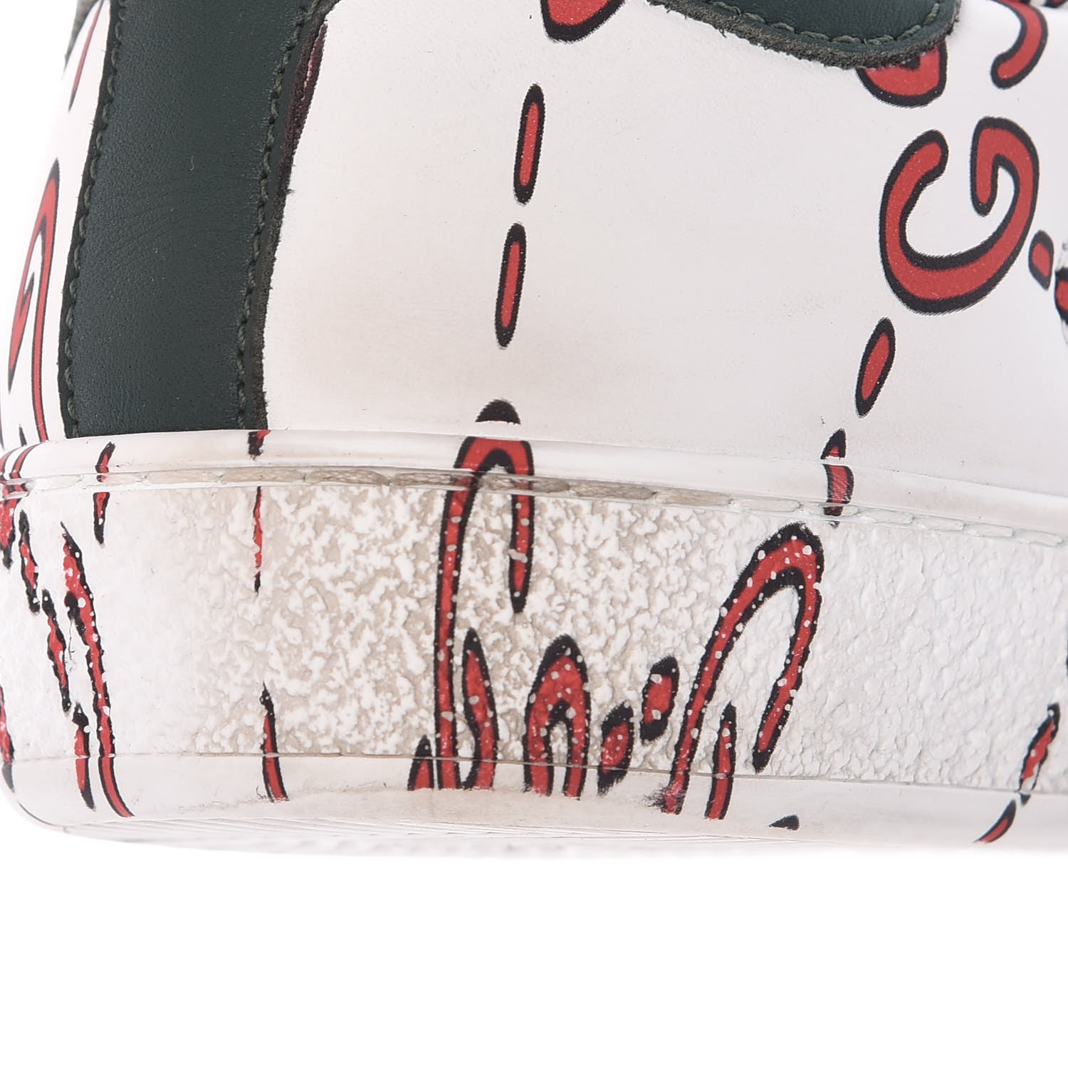 Gucci Calfskin GucciGhost Print Mens Ace Sneakers 7.5 White Hibiscus Red 15 of 17