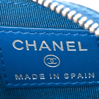 Chanel Caviar Chevron Quilted CC Zip Card Holder Blue 6 of 10