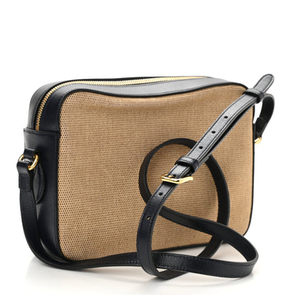 Gucci Vintage Rice Canvas Azalea Calfskin Small Horsebit 1955 Shoulder Bag Beige Blue 3 of 9