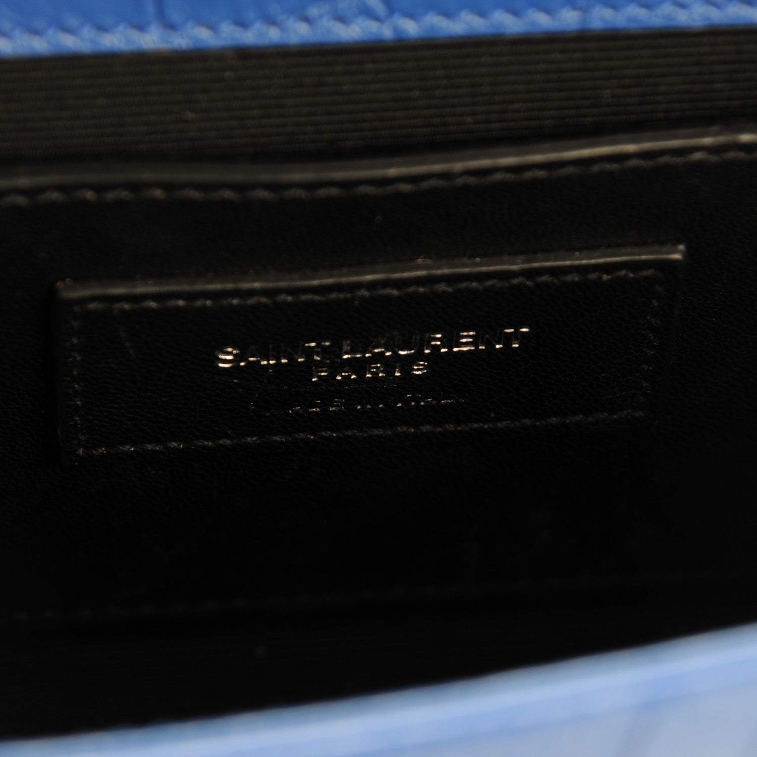 Saint Laurent Calfskin Crocodile Embossed Small Classic Monogram Tassel Satchel Blue 8 of 8
