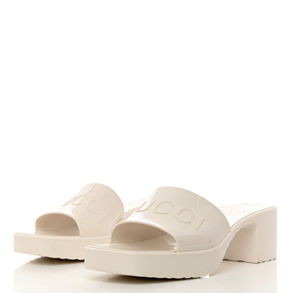 Gucci Rubber Gucci Logo Womens Platform 20/60mm Slide Sandals 39 Mystic White 3 of 13