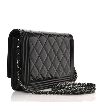 Chanel Patent Calfskin Quilted Boy Wallet On Chain WOC Black 3 of 10