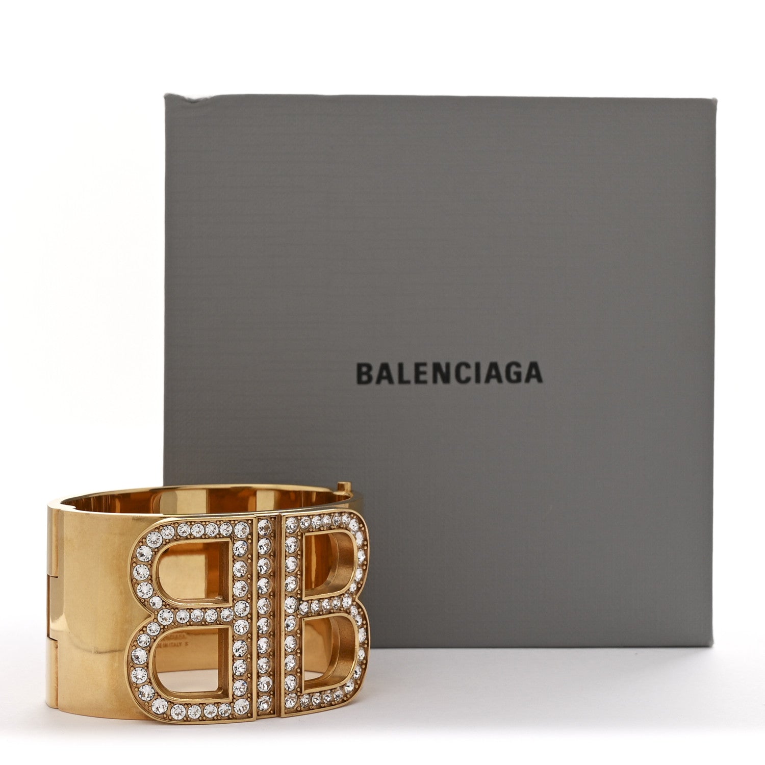 Balenciaga Metal Crystal BB Cuff Bracelet S Gold 1766913